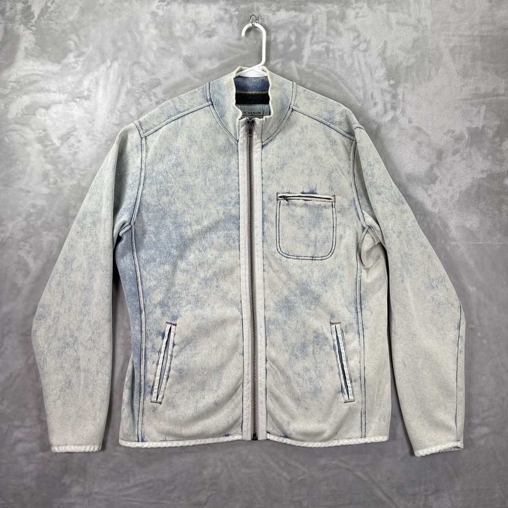 32 Bar Blues Jacket Mens Large Fleece Lined Full Zip Faded Acid Wash Sweatshirt